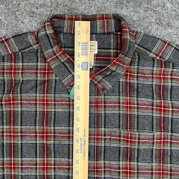 LL‎ Bean Shirt Men 3XL Reg Gray Red Long Sleeve Traditional Scotch Plaid Flannel - Picture 6 of 10